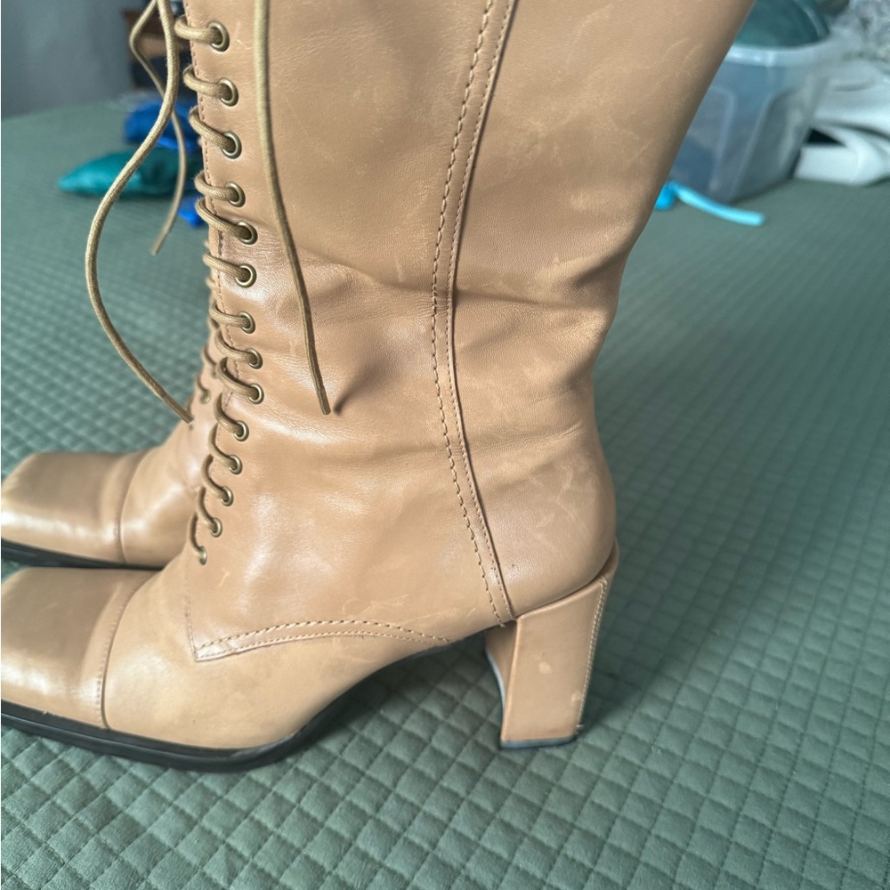 Sam Edelman Womens  7.5 Camel Leather Lace Up Victorian